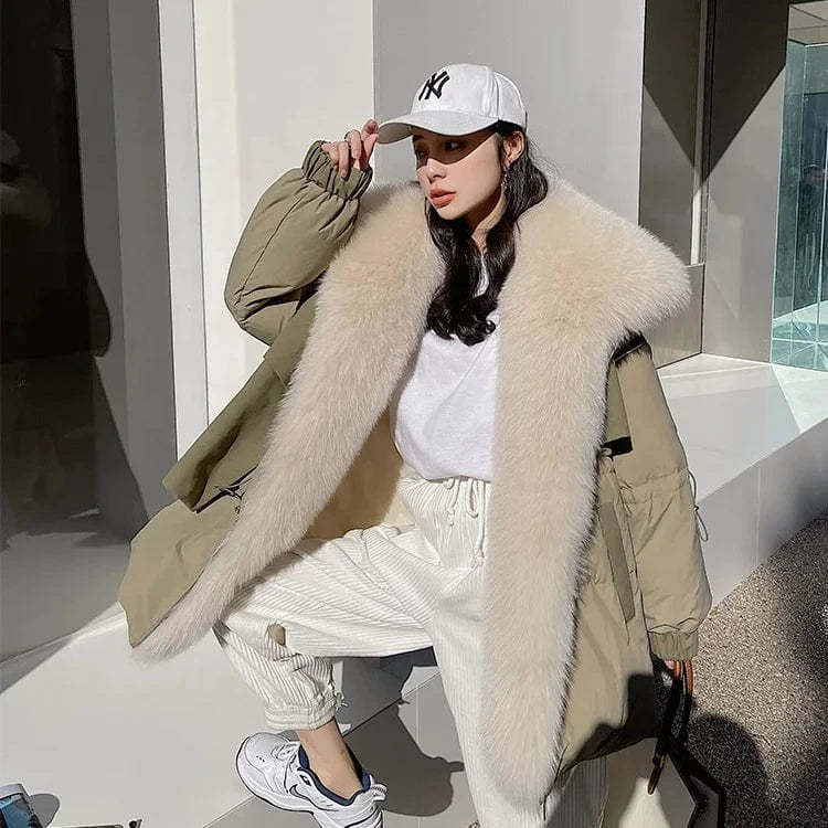 2022 Fashion Real Fur Parka Coat High Quality Real Fox Large Fur Parka Jacket Women