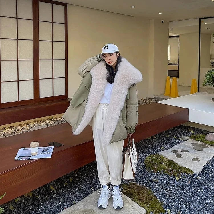 2022 Fashion Real Fur Parka Coat High Quality Real Fox Large Fur Parka Jacket Women