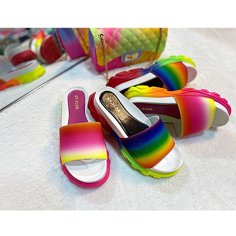 2022 Fashion Student Colorful Sport Ladies Candy Multi Color Platform Women's Jelly Sandals