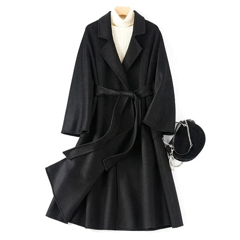 2022 Fashion Wool Coats For Ladies Belted Casual Outerwear Cashmere Coat Long