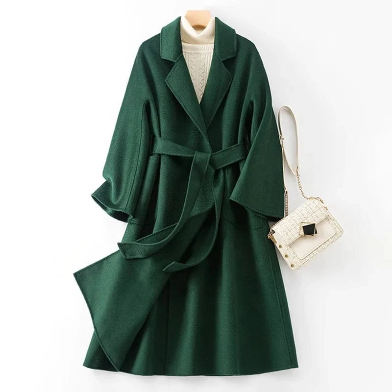 2022 Fashion Wool Coats For Ladies Belted Casual Outerwear Cashmere Coat Long