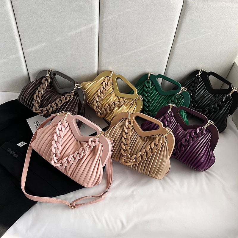 2022 Handbags for Women Luxury Thick Chain Top Handle Designer Pleated Ladies Shoulder Bags Clutch Purses Crossbody Bag