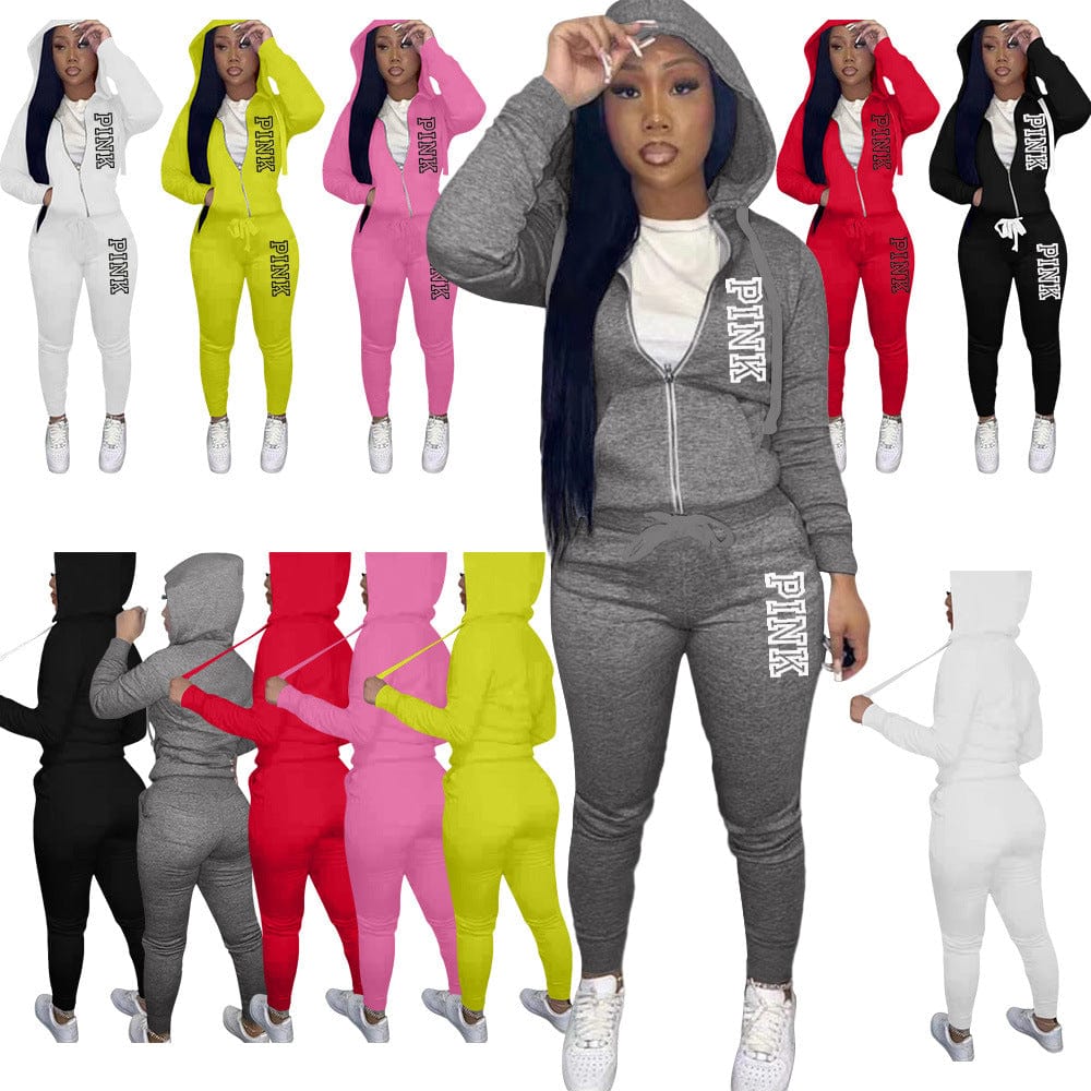 2022 High quality sexy Female Custom Logo  satin lined  2 piece Hoodie Jogger  Sweatsuit For Women