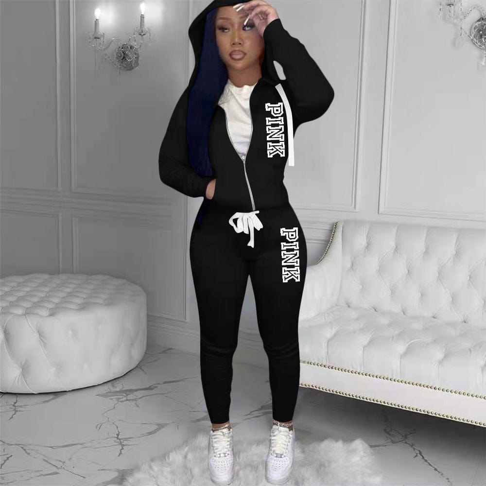2022 High quality sexy Female Custom Logo  satin lined  2 piece Hoodie Jogger  Sweatsuit For Women