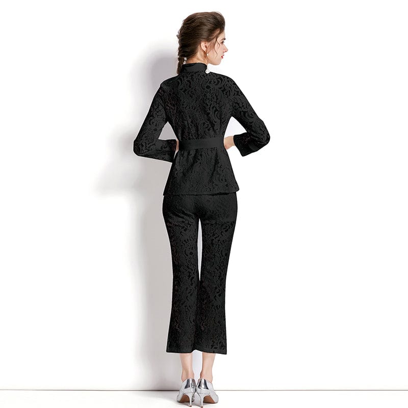 2022 Hollow Lace Workwear Shirt + Brake Pants Set XY6941090