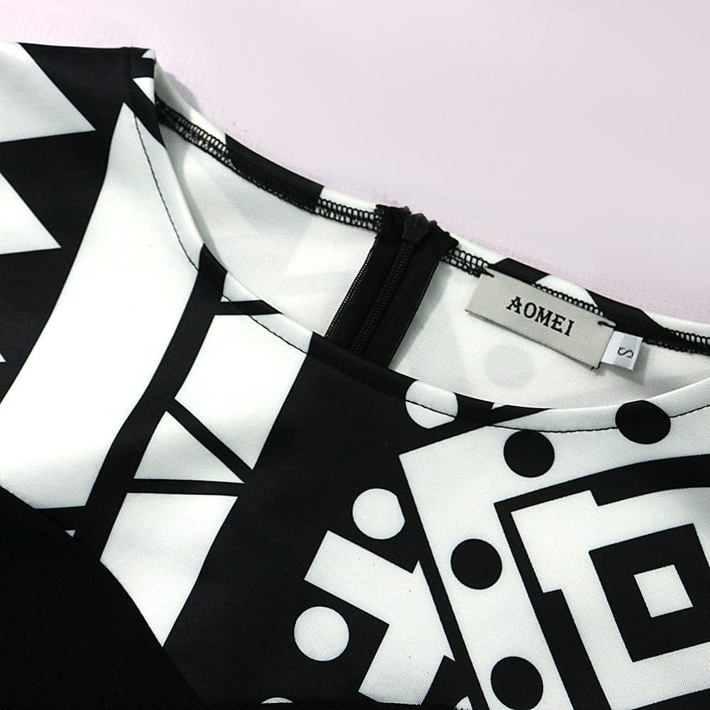 2022 Hot Sale Classy Vintage Printed Geometric Women Office Career Dress