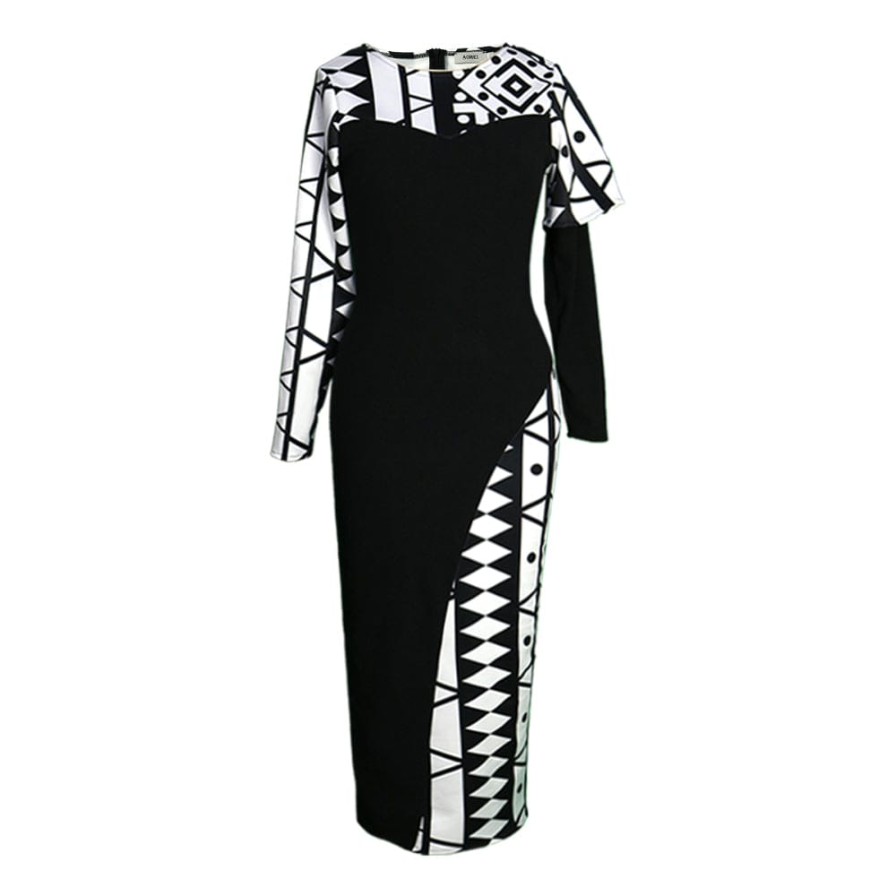 2022 Hot Sale Classy Vintage Printed Geometric Women Office Career Dress