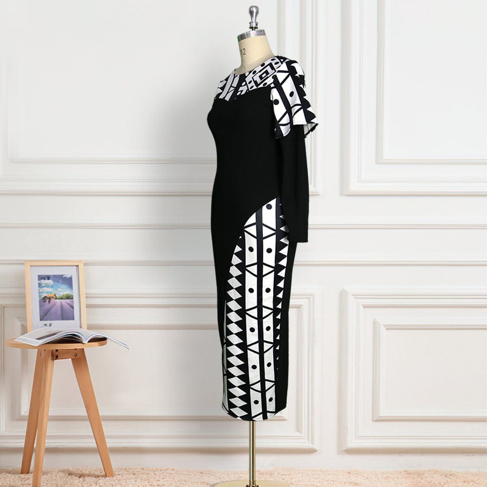 2022 Hot Sale Classy Vintage Printed Geometric Women Office Career Dress