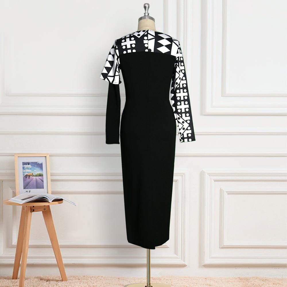 2022 Hot Sale Classy Vintage Printed Geometric Women Office Career Dress