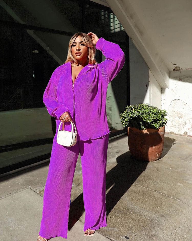 2022 Hot selling Women Spring Casual set Sexy Pleated Loose long sleeves Casual Multicolor Suit