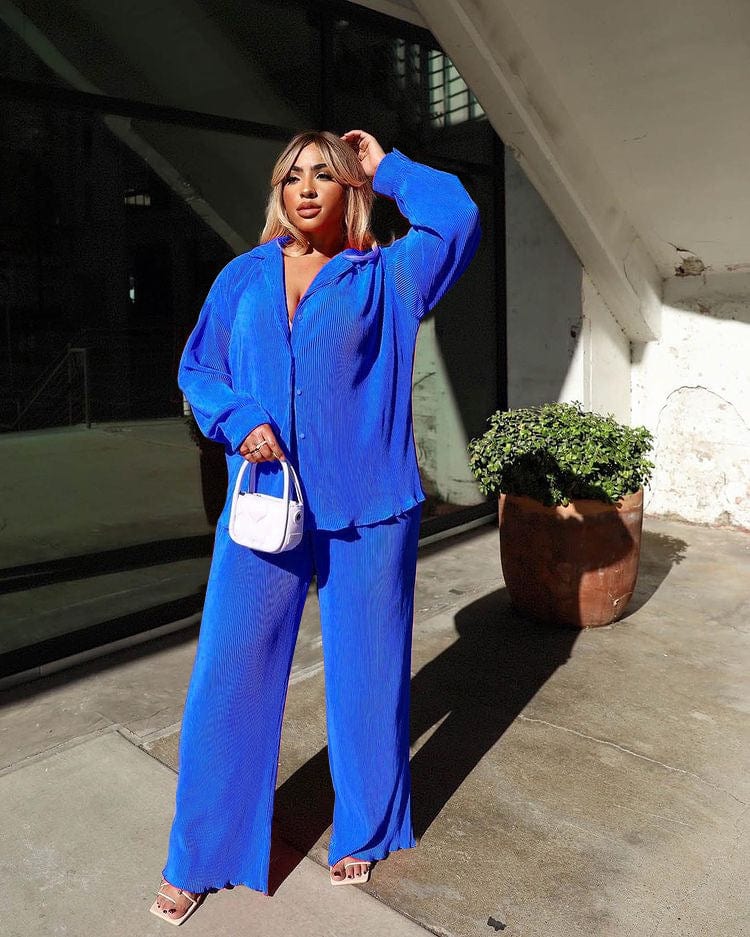 2022 Hot selling Women Spring Casual set Sexy Pleated Loose long sleeves Casual Multicolor Suit