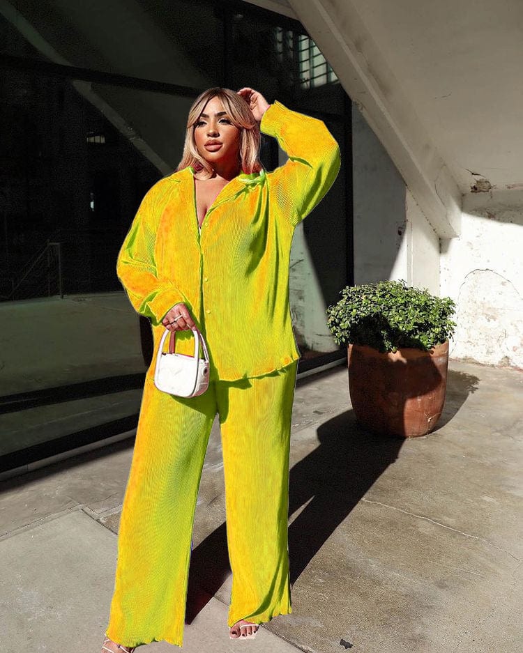 2022 Hot selling Women Spring Casual set Sexy Pleated Loose long sleeves Casual Multicolor Suit