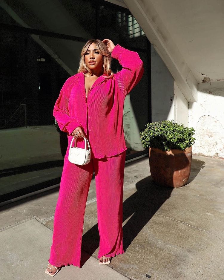2022 Hot selling Women Spring Casual set Sexy Pleated Loose long sleeves Casual Multicolor Suit
