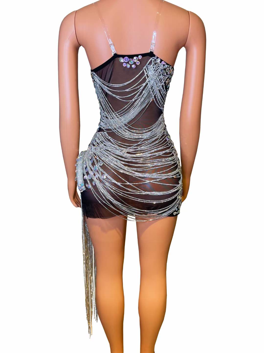 2022 Hot Style Summer Sexy Sleeveless Slip Dress Performance Wear Shiny Crystal Dress Women Rhinestone Tassel Mini Dress