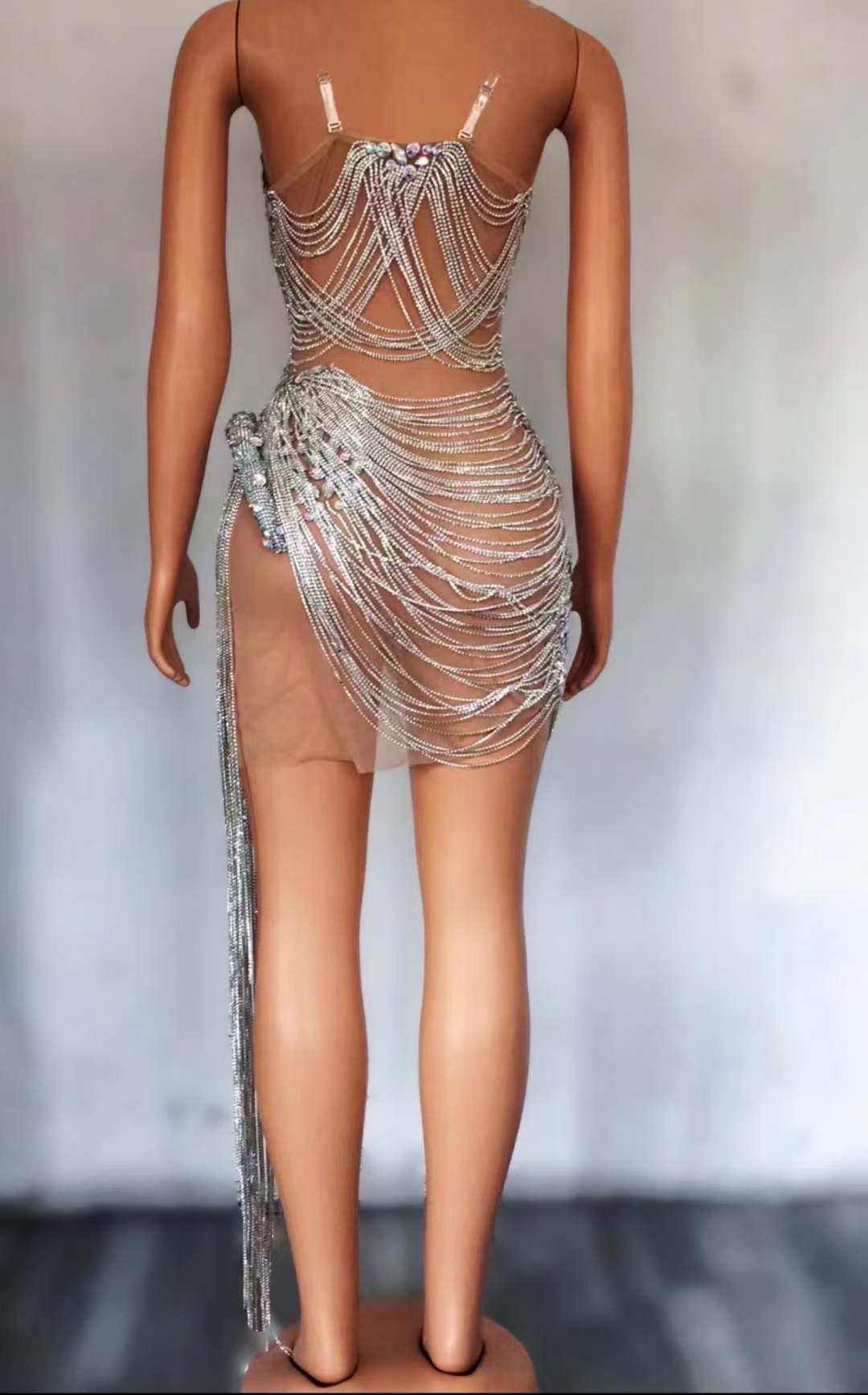 2022 Hot Style Summer Sexy Sleeveless Slip Dress Performance Wear Shiny Crystal Dress Women Rhinestone Tassel Mini Dress