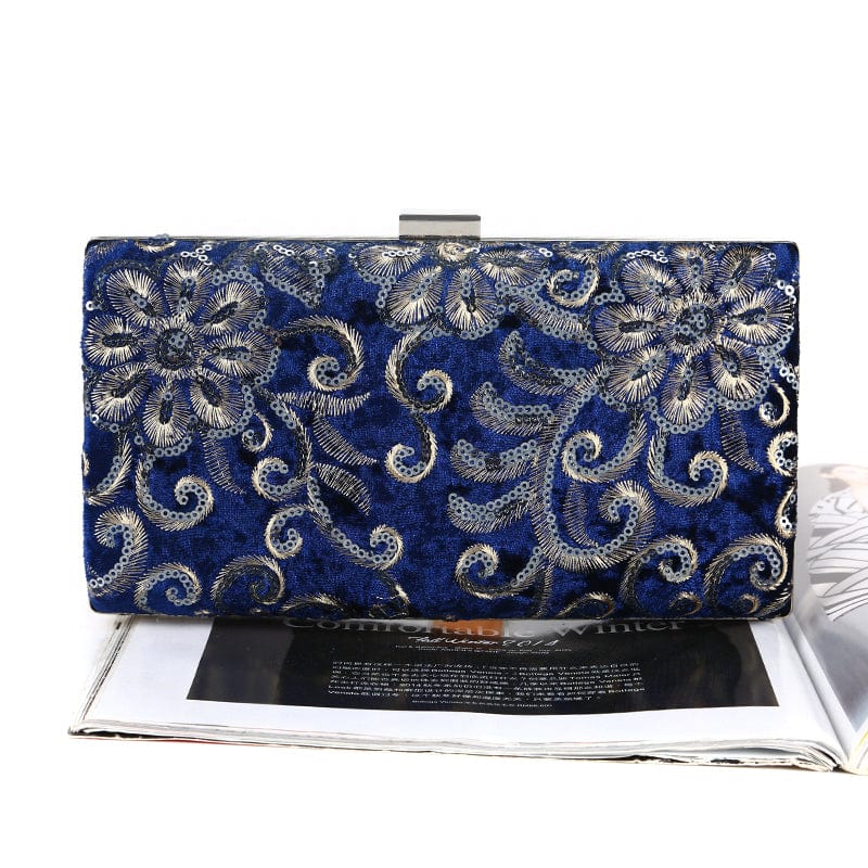 2022 Ladies Diamonds Sequin Flowers Box Clutches Wedding Bridal Party Hard Case Messenger Clutch Velvet Bag Evening Bags