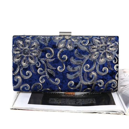 2022 Ladies Diamonds Sequin Flowers Box Clutches Wedding Bridal Party Hard Case Messenger Clutch Velvet Bag Evening Bags