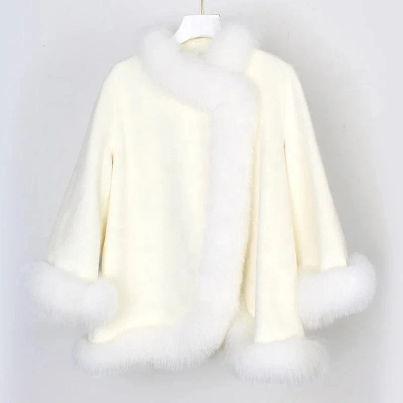 2022 Ladies Wool Coats Thick Warm Cashmere Winter Coat With Fox Fur Trim Collar