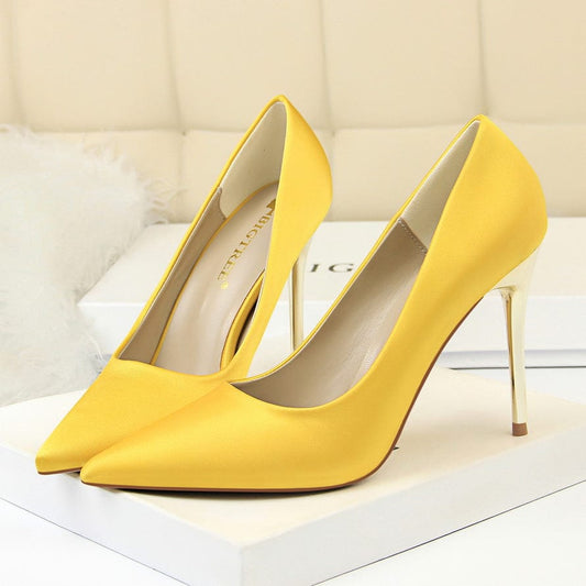 2022 Muti Color Silk Material Elegant Pointed Toe Pleaser Sexy Ladies Shoes Stiletto High Heels with Big Size 43
