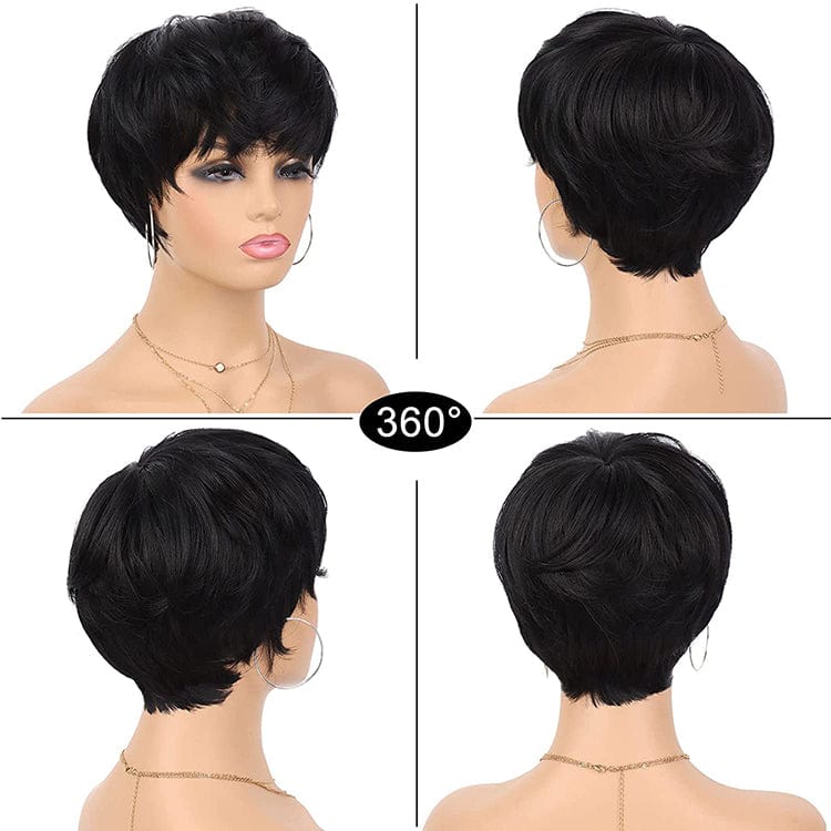 2022 NEW 12 inch Short Haircut Pixie Wig 100% High Temperature Synthetic Hair Fiber Black Color Wig for Black Woman
