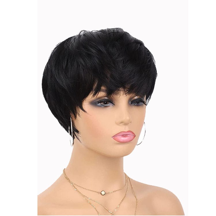 2022 NEW 12 inch Short Haircut Pixie Wig 100% High Temperature Synthetic Hair Fiber Black Color Wig for Black Woman