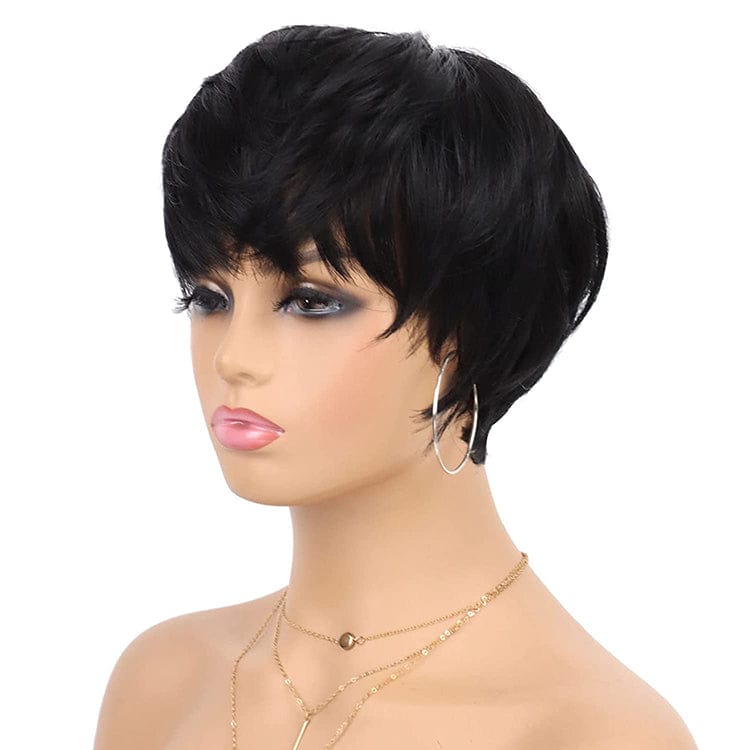 2022 NEW 12 inch Short Haircut Pixie Wig 100% High Temperature Synthetic Hair Fiber Black Color Wig for Black Woman
