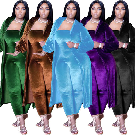 2022 New African Off Shoulder Elastic Jumpsuit Kaftan Cardigan Women Velvet 2 Pieces Set