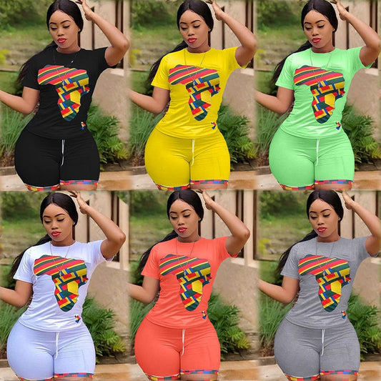 2022 New Arrival African American Camouflage T shirt With Shorts Two Pieces Set Women Clothing Sports Workout Fashion Outfit