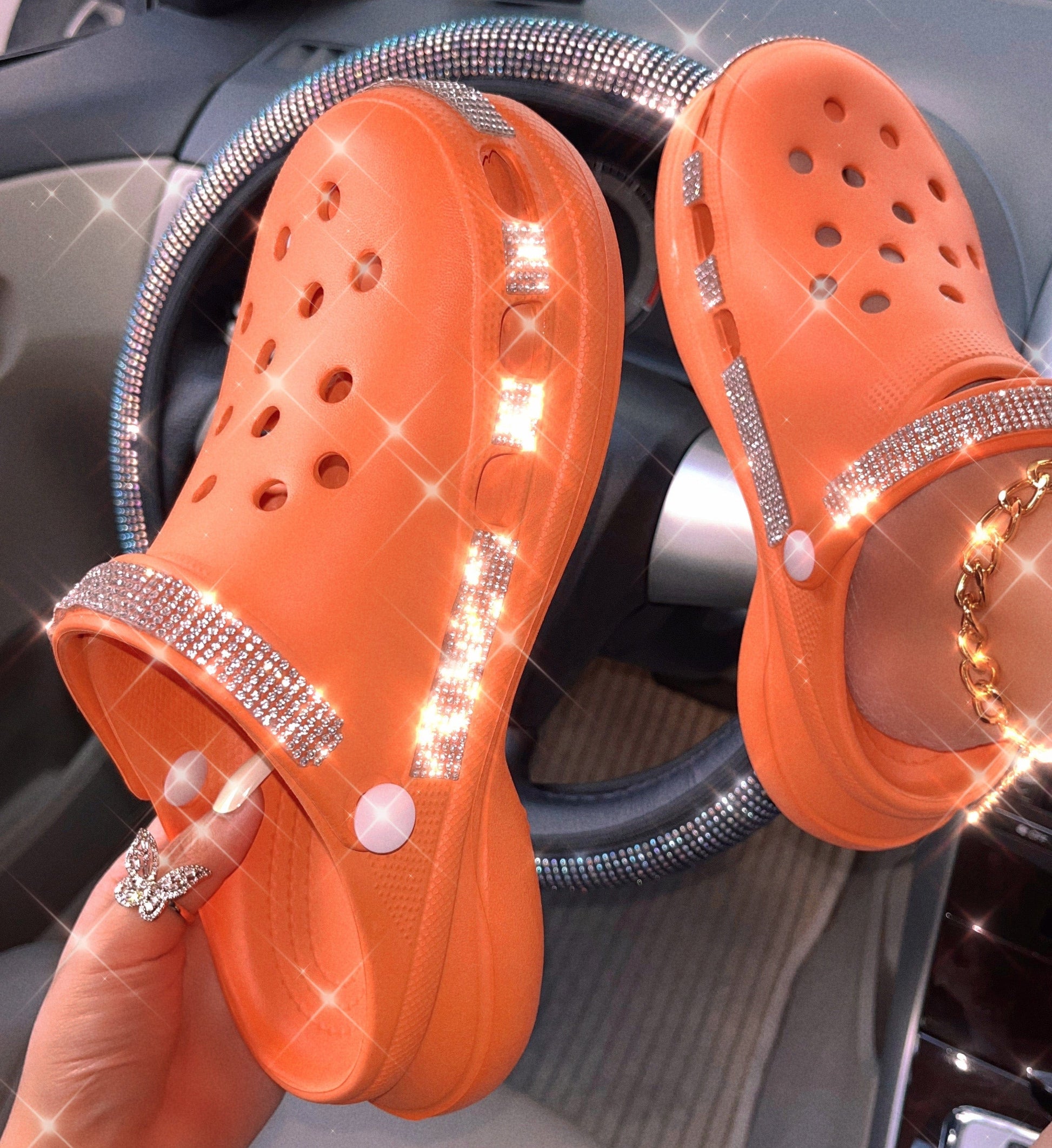 2022 new arrival summer high wedge heel bling fashion slippers  clogs charms platform rhinestone jelly sandals designer slides