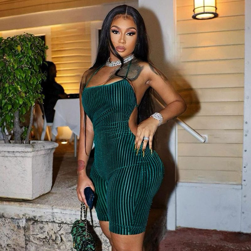 2022 New Arrival women sexy halter jumpsuits sleeveless backless casual velvet jumpsuits