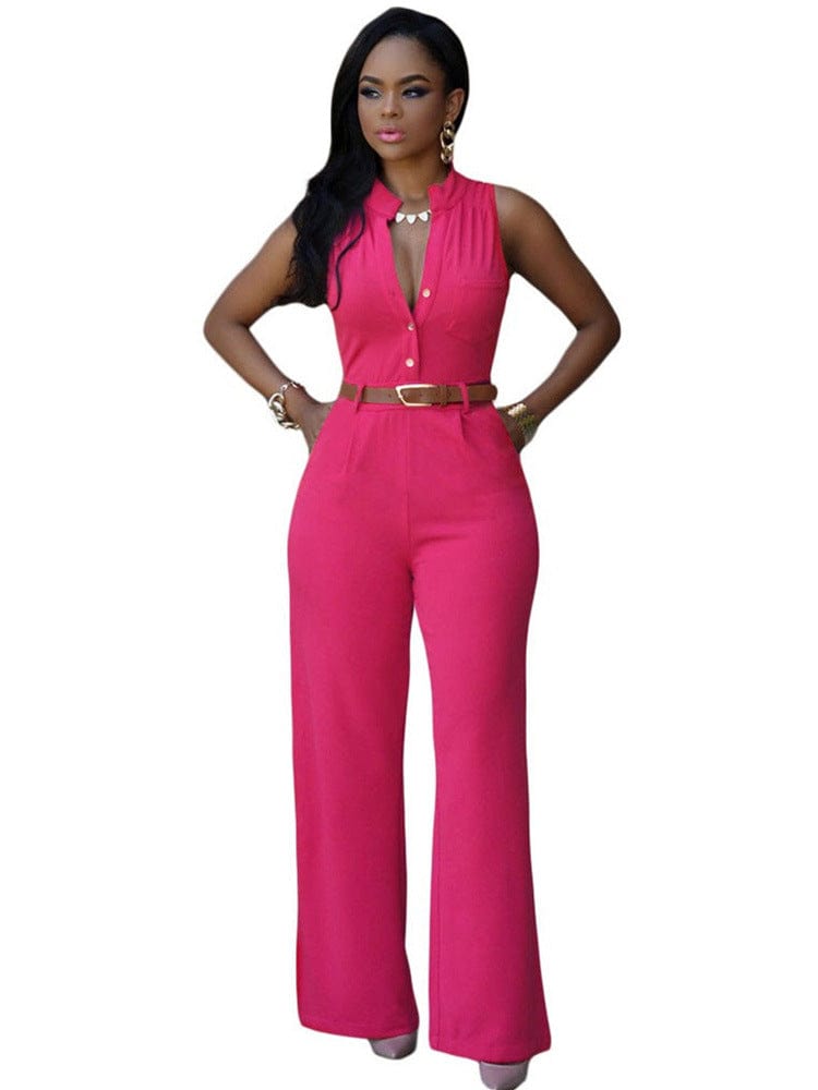 2022 New Arrivals Summer High Waist Jumpsuit Solid Color Women One Piece Suit Plus Size Sleeveless Elegant Rompers