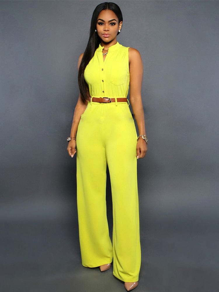 2022 New Arrivals Summer High Waist Jumpsuit Solid Color Women One Piece Suit Plus Size Sleeveless Elegant Rompers