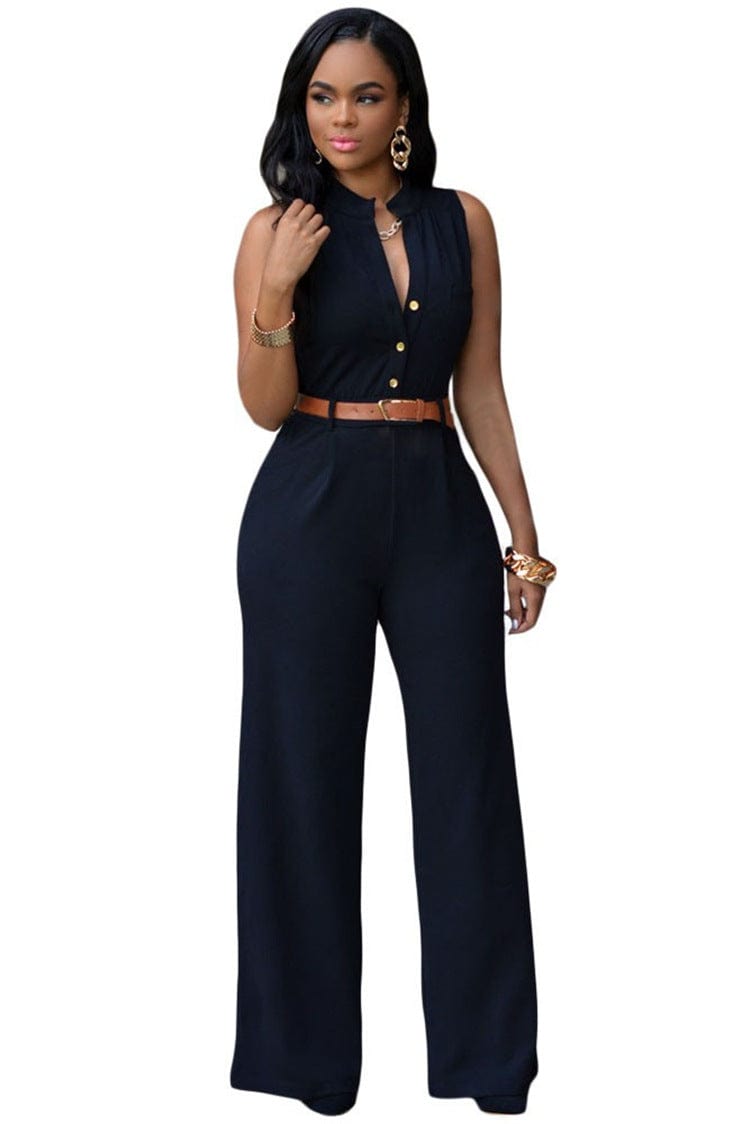 2022 New Arrivals Summer High Waist Jumpsuit Solid Color Women One Piece Suit Plus Size Sleeveless Elegant Rompers