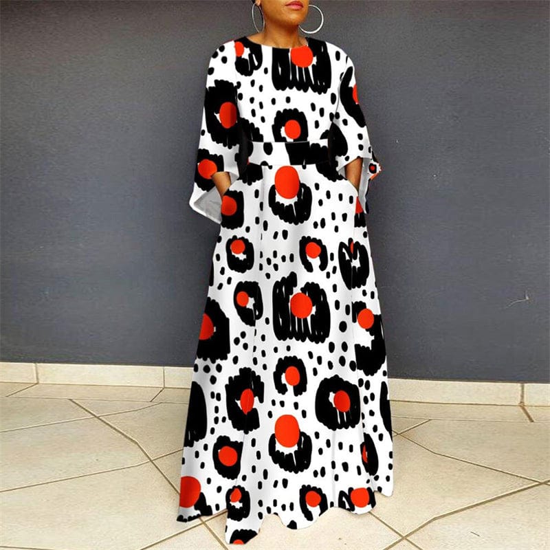 2022 new beautiful modest dress casual women plus size floral print fabric long sleeve beach maxi long dress women clothing