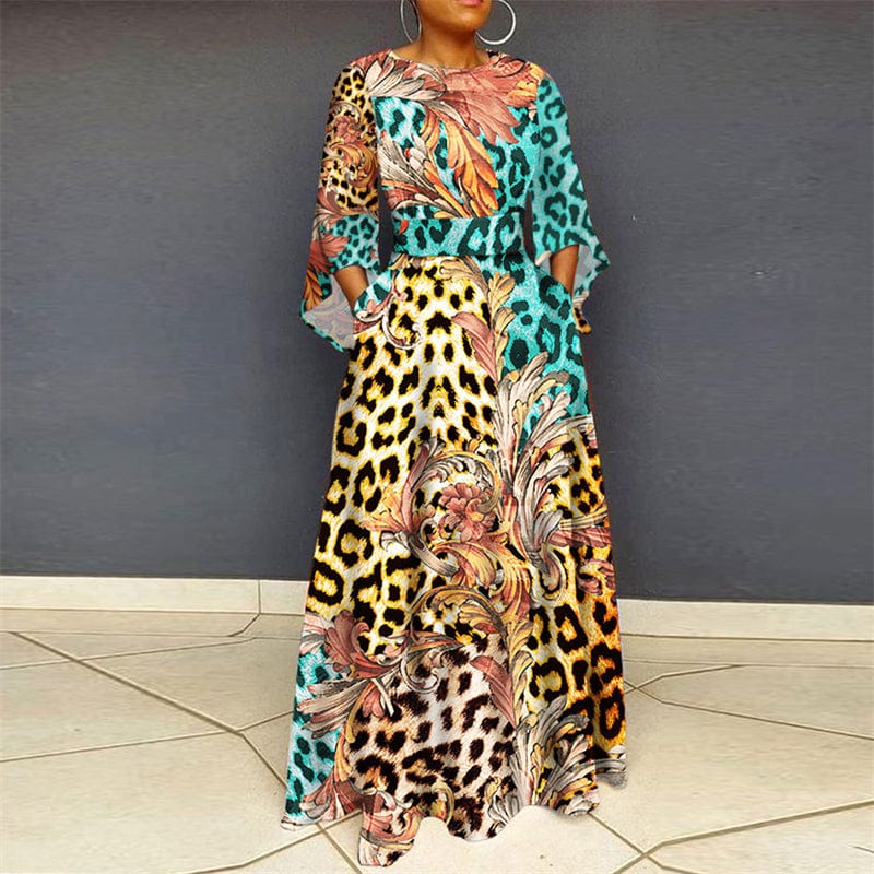 2022 new beautiful modest dress casual women plus size floral print fabric long sleeve beach maxi long dress women clothing