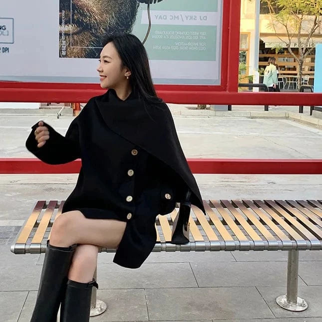 2022 New Design Single Button Wool Shawl Mid-Length Womens Cashmere Wool Coats