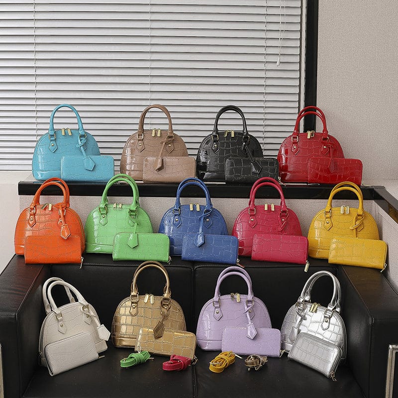 2022 New Fashion Crocodile Pattern Shoulder Bag Luxury Shell Shape Handbag Sets 2 Pieces Lady Hand Bags