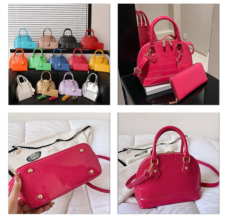 2022 New Fashion Crocodile Pattern Shoulder Bag Luxury Shell Shape Handbag Sets 2 Pieces Lady Hand Bags