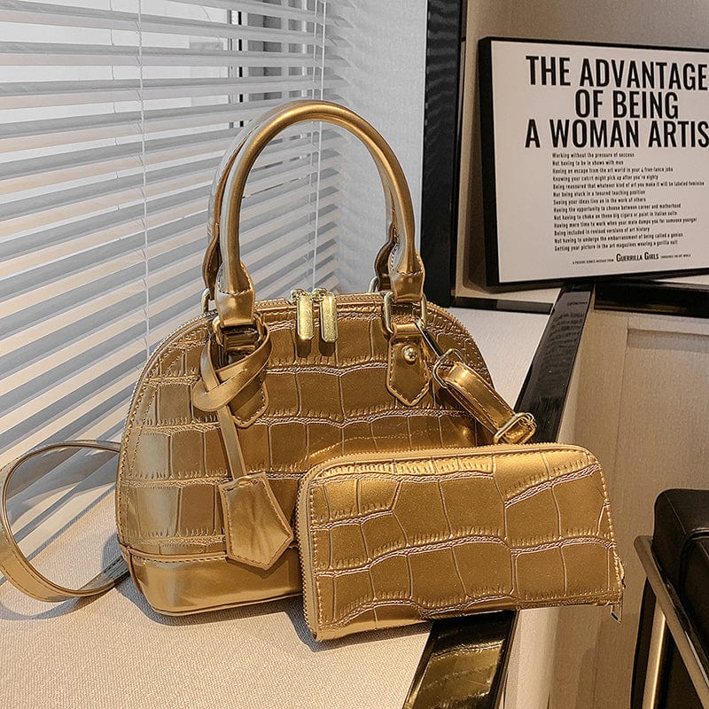 2022 New Fashion Crocodile Pattern Shoulder Bag Luxury Shell Shape Handbag Sets 2 Pieces Lady Hand Bags