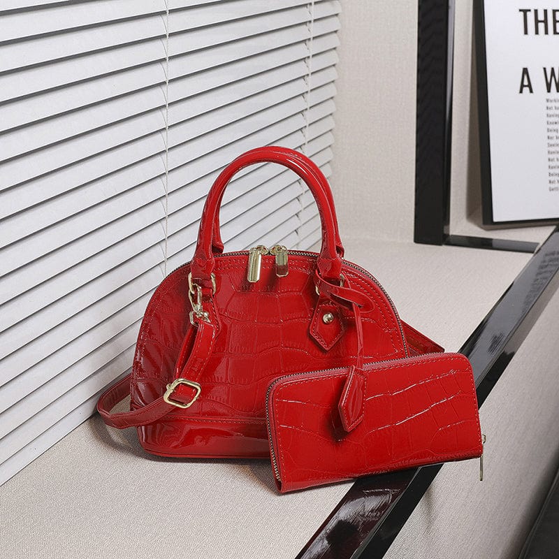 2022 New Fashion Crocodile Pattern Shoulder Bag Luxury Shell Shape Handbag Sets 2 Pieces Lady Hand Bags