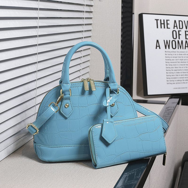 2022 New Fashion Crocodile Pattern Shoulder Bag Luxury Shell Shape Handbag Sets 2 Pieces Lady Hand Bags