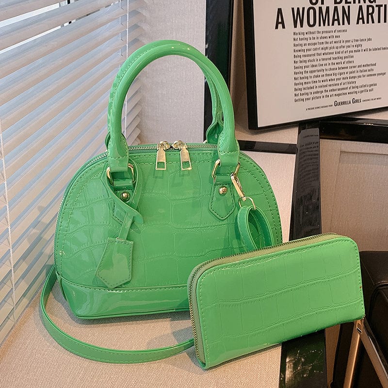2022 New Fashion Crocodile Pattern Shoulder Bag Luxury Shell Shape Handbag Sets 2 Pieces Lady Hand Bags