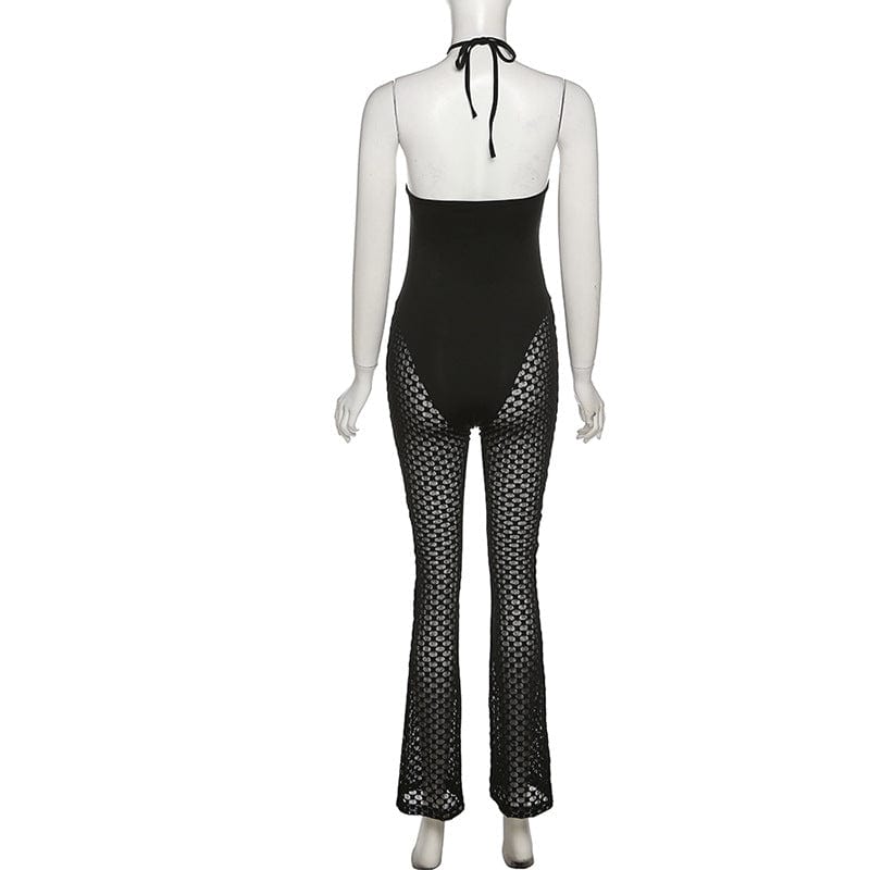 2022 New Fashion Hollow Out Sexy Lace Jumpsuit See Through Sleeveless Romper Women Clubwear