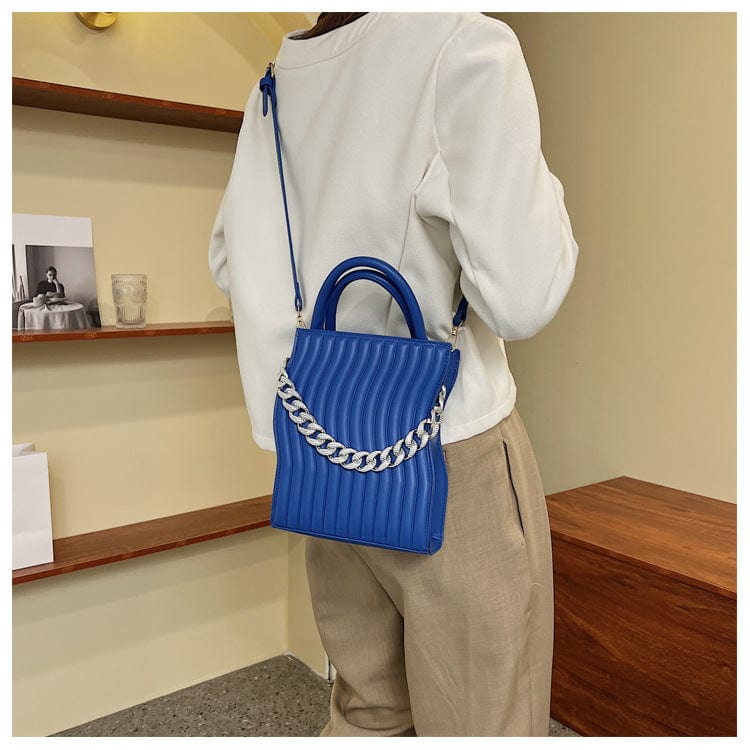 2022 New Fashion Small Chain Shoulder Bags for Women Striped PU Leather Handbag Ladies Messenger Bag