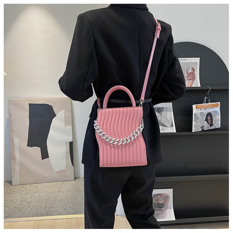 2022 New Fashion Small Chain Shoulder Bags for Women Striped PU Leather Handbag Ladies Messenger Bag