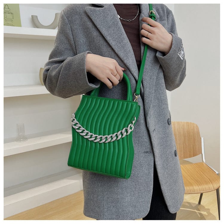 2022 New Fashion Small Chain Shoulder Bags for Women Striped PU Leather Handbag Ladies Messenger Bag