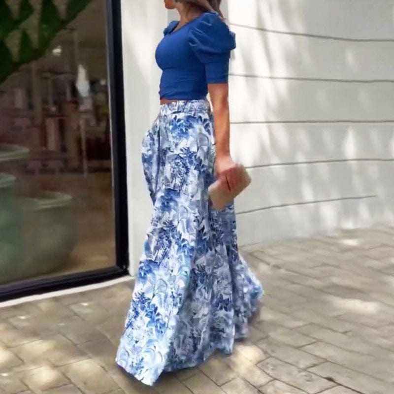 2022 New Fashion Women Floral Printing One Shoulder Tank Top and Maxi Skirt 2 Piece Set Dress Suit