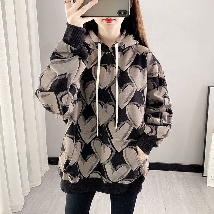 2022 New Fashion Women's Thickened Fleece Long Sleeve Love Casual Pullover Hoodie