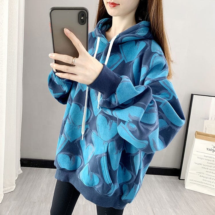 2022 New Fashion Women's Thickened Fleece Long Sleeve Love Casual Pullover Hoodie