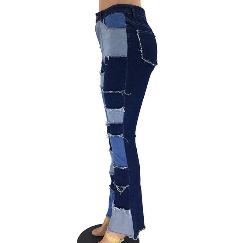 2022 New High Quality Women High Waist Stretchy Patchwork Denim Pants Jeans